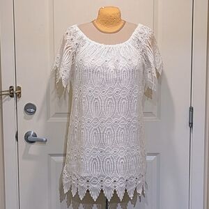 EUC Adiva 1X White Eyelet Lace Fully Lined Dress